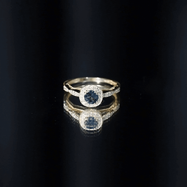0.6 Carat London Blue topaz Vintage Inspired Ring with Diamond Halo