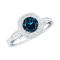 0.6 Carat London Blue topaz Vintage Inspired Ring with Diamond Halo