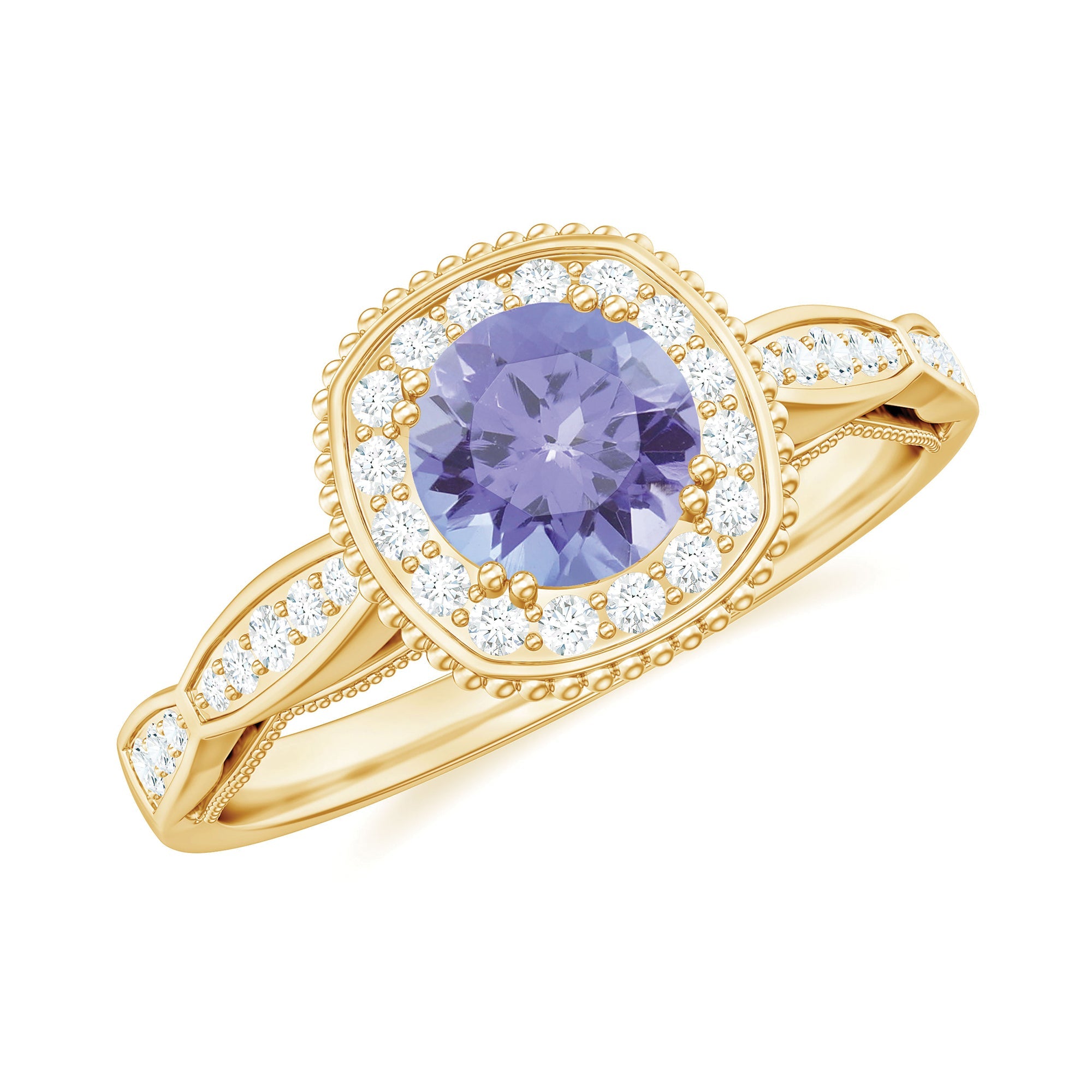 Tanzanite Engagement Ring – Vintage Style Diamond Halo | Blue Violet Gemstone