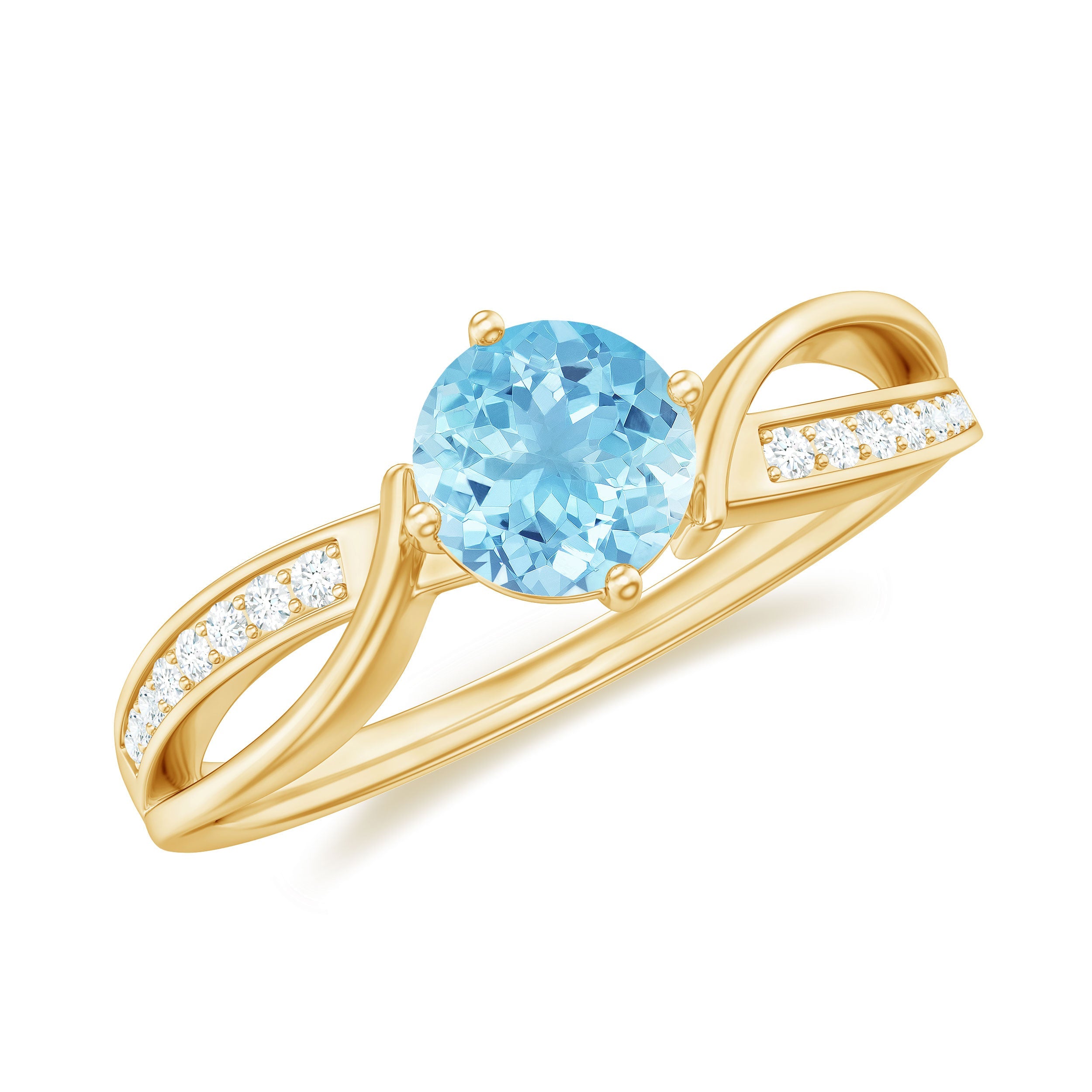 Aquamarine Engagement Ring – 0.8 Carat Blue Gemstone With Diamond Infinity Band
