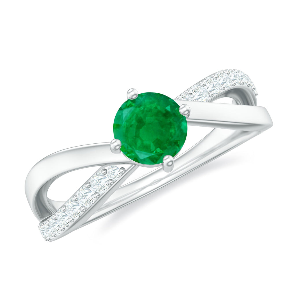 Emerald Infinity Promise Ring – Diamond 4 Prong Setting, AAA Grade Gemstone