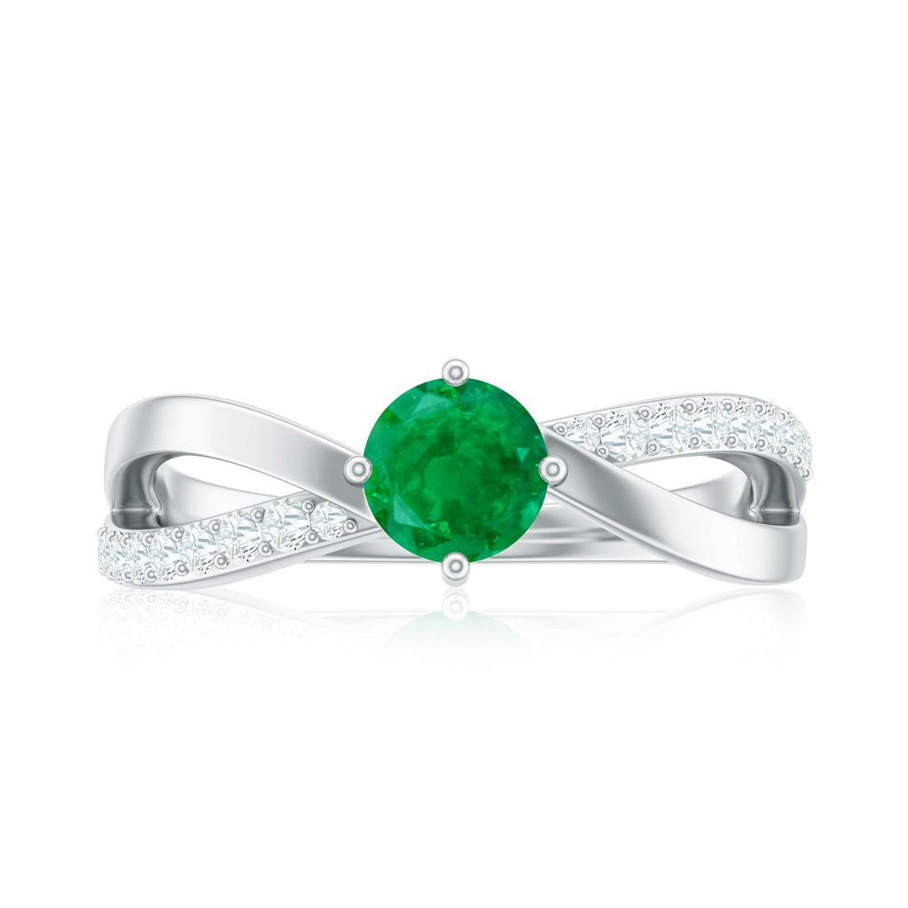 Emerald Infinity Promise Ring – Diamond 4 Prong Setting, AAA Grade Gemstone