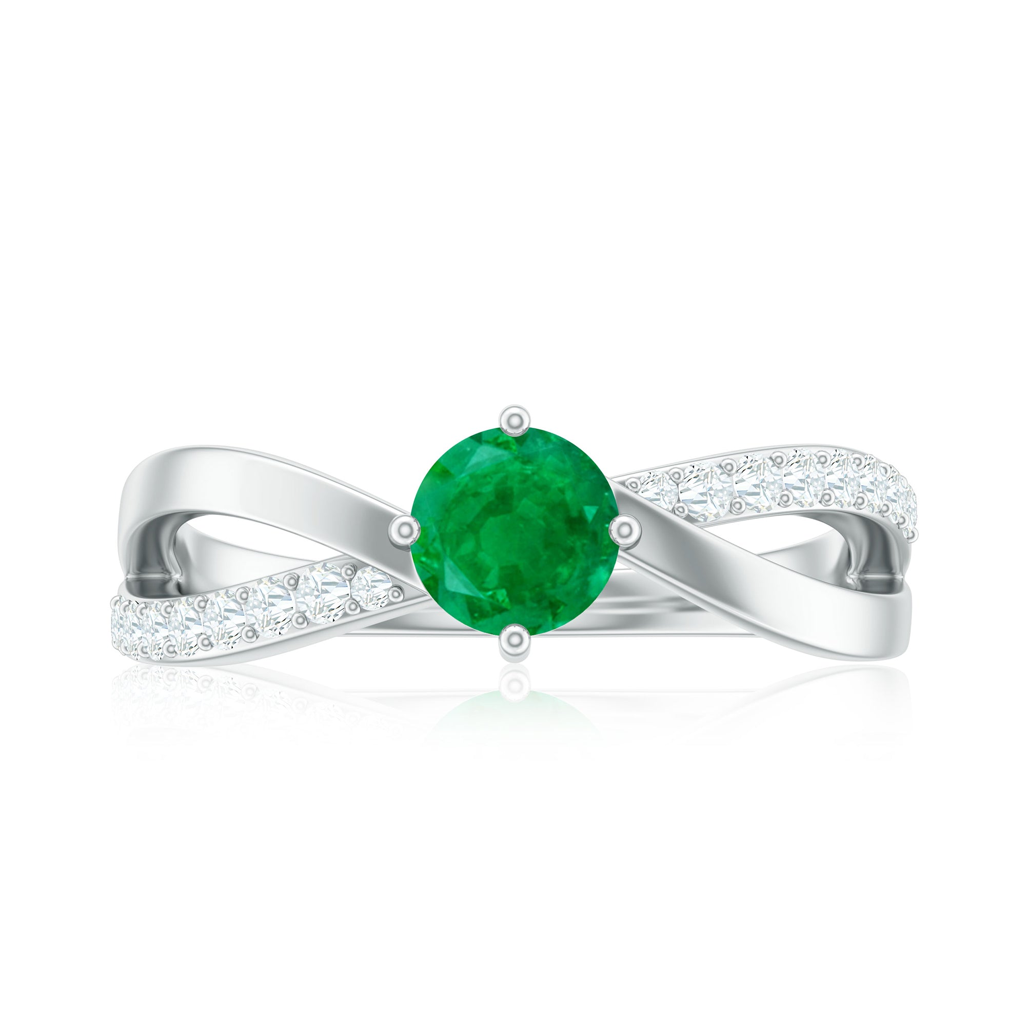 Emerald Infinity Promise Ring – Diamond 4 Prong Setting, AAA Grade Gemstone