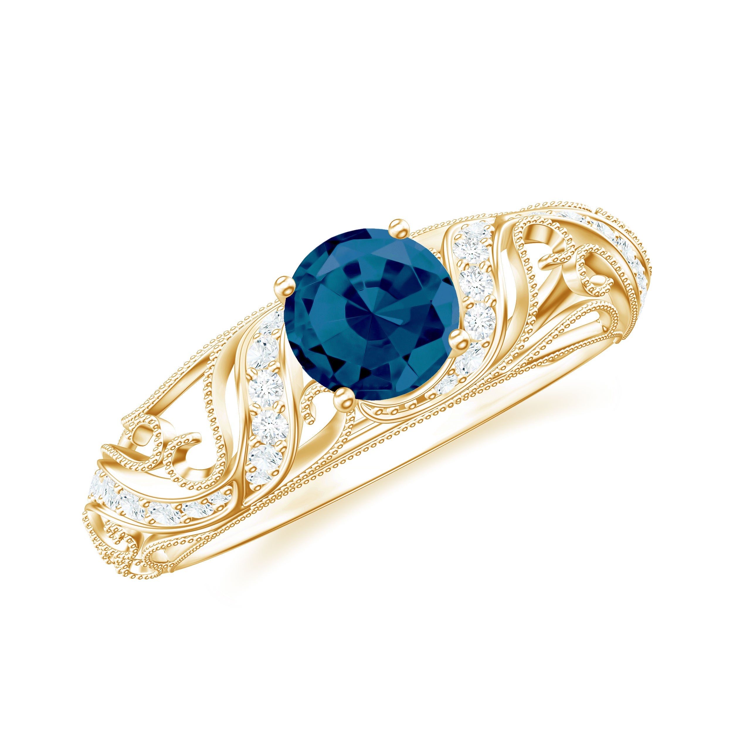 Vintage London Blue Topaz and Diamond Engagement Ring