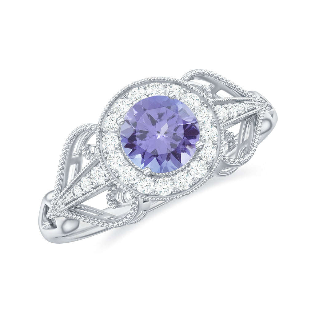 Natural Tanzanite Ring – Retro Engagement Ring With Diamond Accent & Vintage Style
