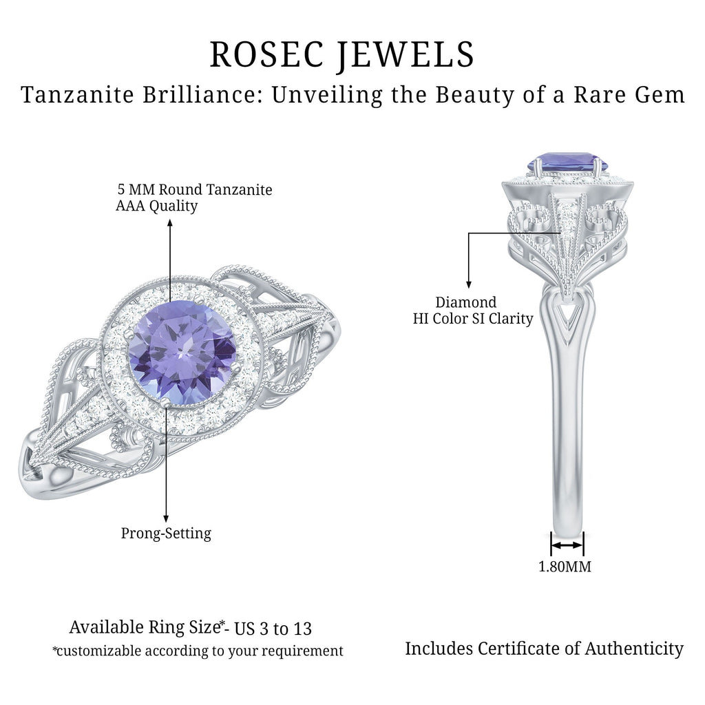 Natural Tanzanite Ring – Retro Engagement Ring With Diamond Accent & Vintage Style