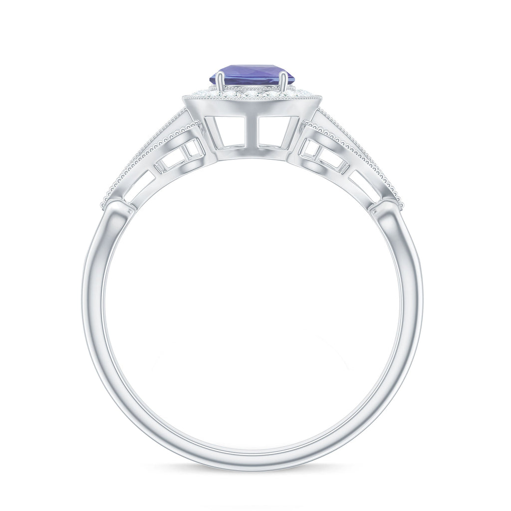 Natural Tanzanite Ring – Retro Engagement Ring With Diamond Accent & Vintage Style