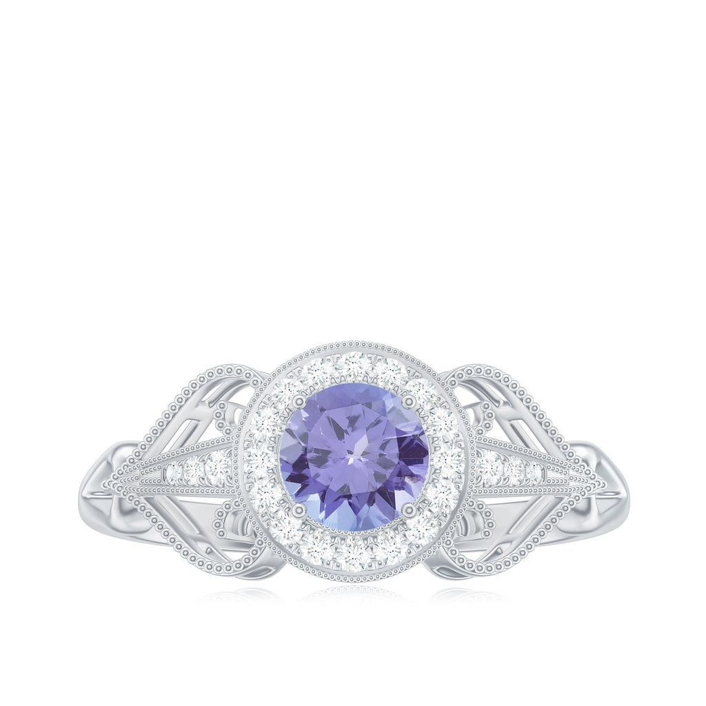 Natural Tanzanite Ring – Retro Engagement Ring With Diamond Accent & Vintage Style