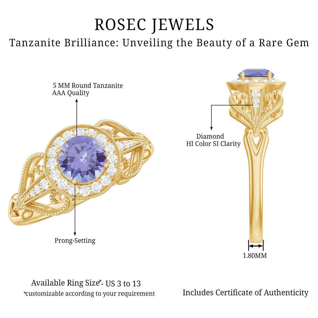 Natural Tanzanite Ring – Retro Engagement Ring With Diamond Accent & Vintage Style