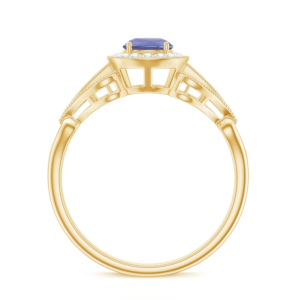 Natural Tanzanite Ring – Retro Engagement Ring With Diamond Accent & Vintage Style