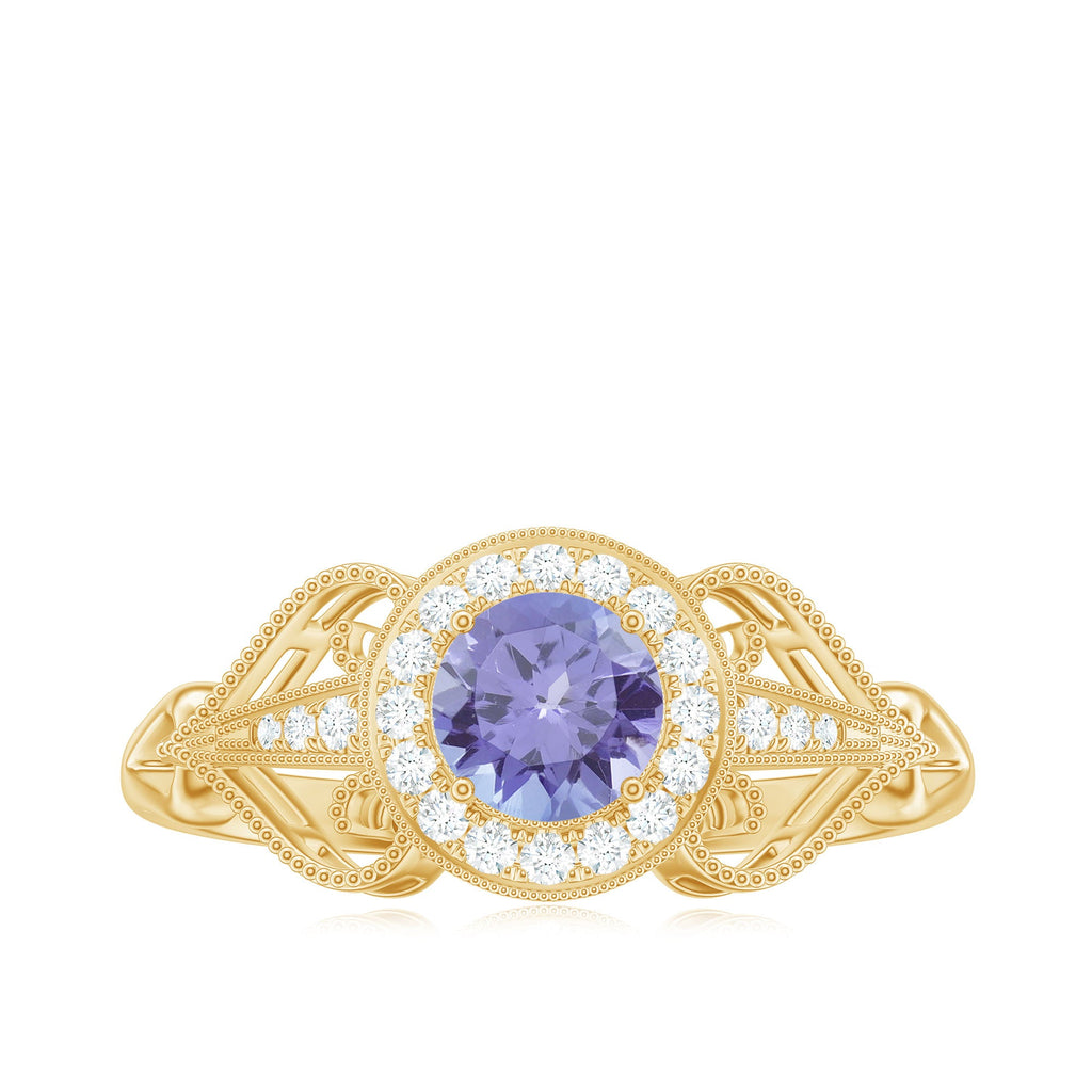 Natural Tanzanite Ring – Retro Engagement Ring With Diamond Accent & Vintage Style