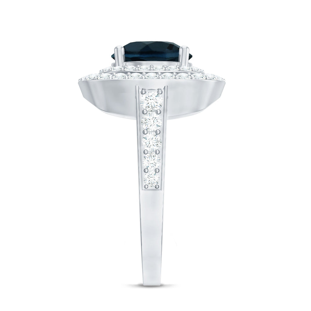 2 Carat Round London Blue Topaz Double Halo Engagement Ring with Moissanite