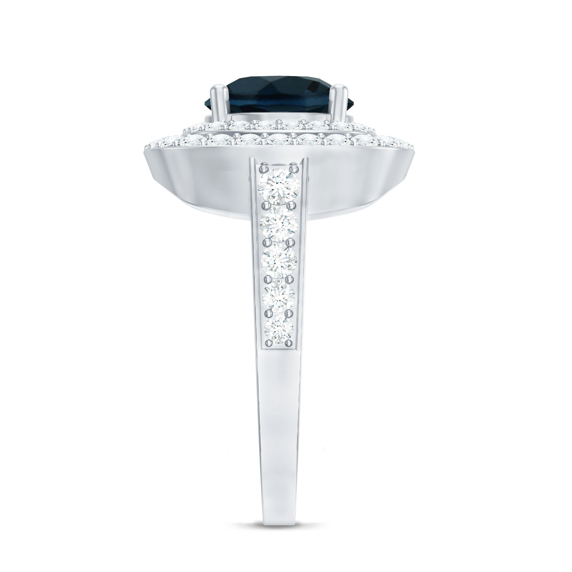2 Carat Round London Blue Topaz Double Halo Engagement Ring with Moissanite