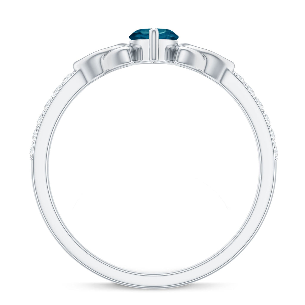 0.74 Carat Marquise Cut London Blue Topaz Celtic Engagement Ring with Diamond