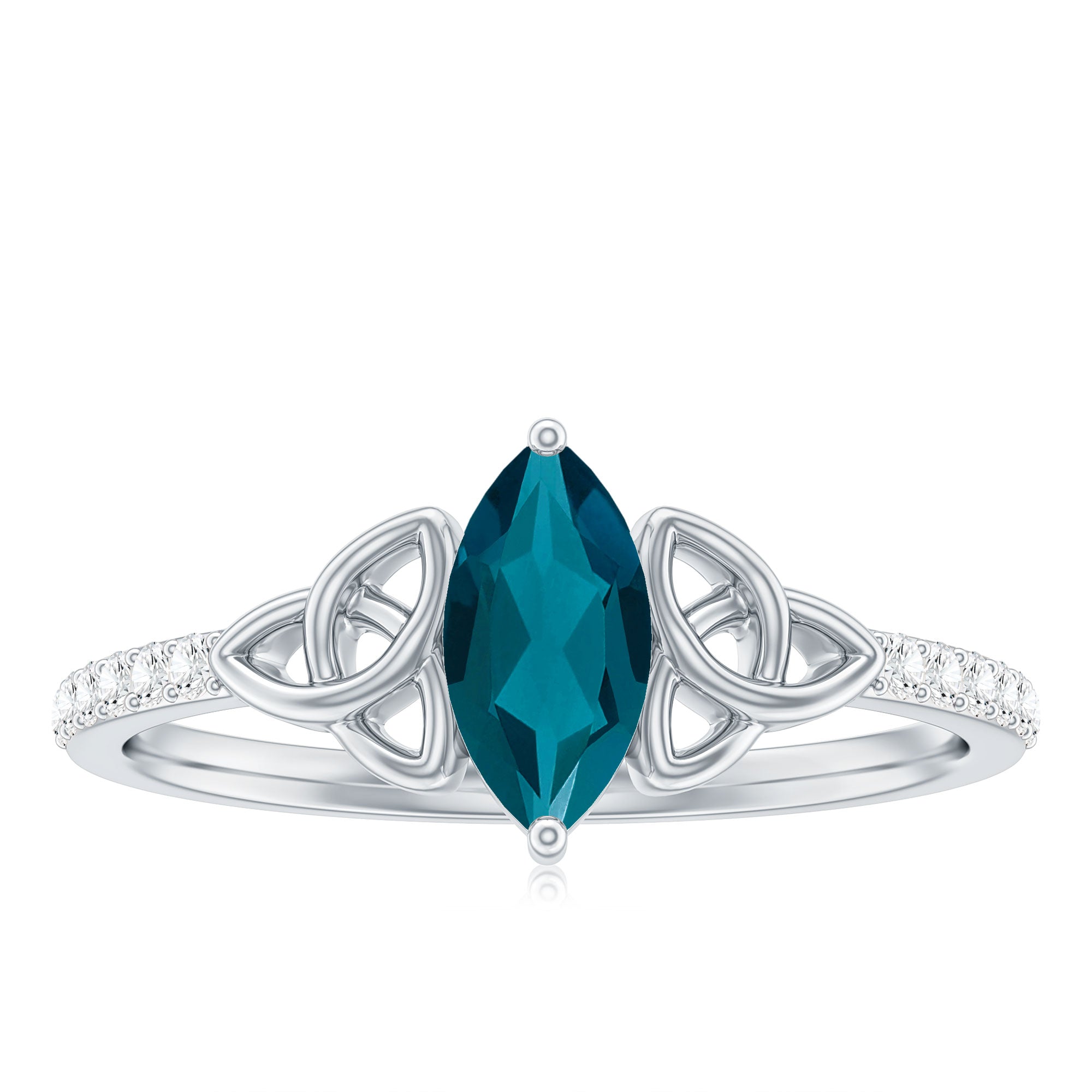 0.74 Carat Marquise Cut London Blue Topaz Celtic Engagement Ring with Diamond