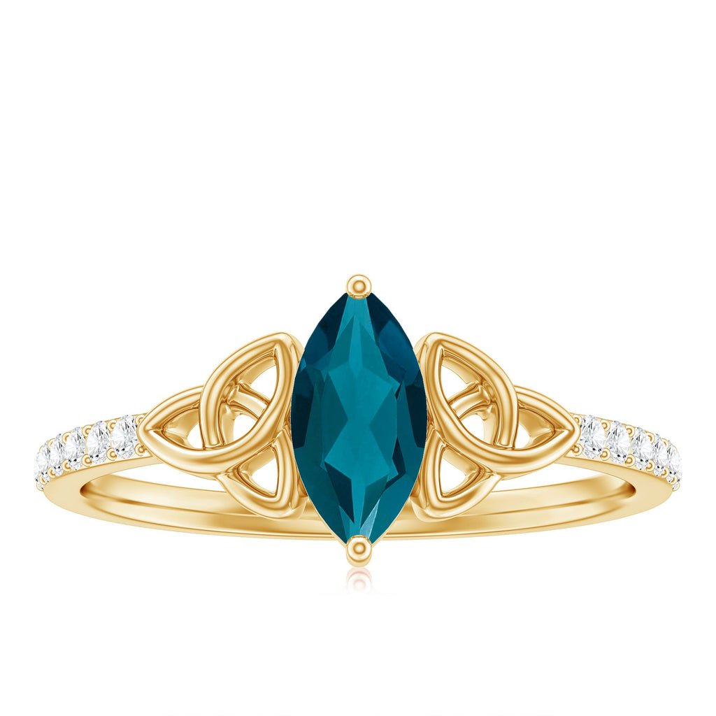 0.74 Carat Marquise Cut London Blue Topaz Celtic Engagement Ring with Diamond