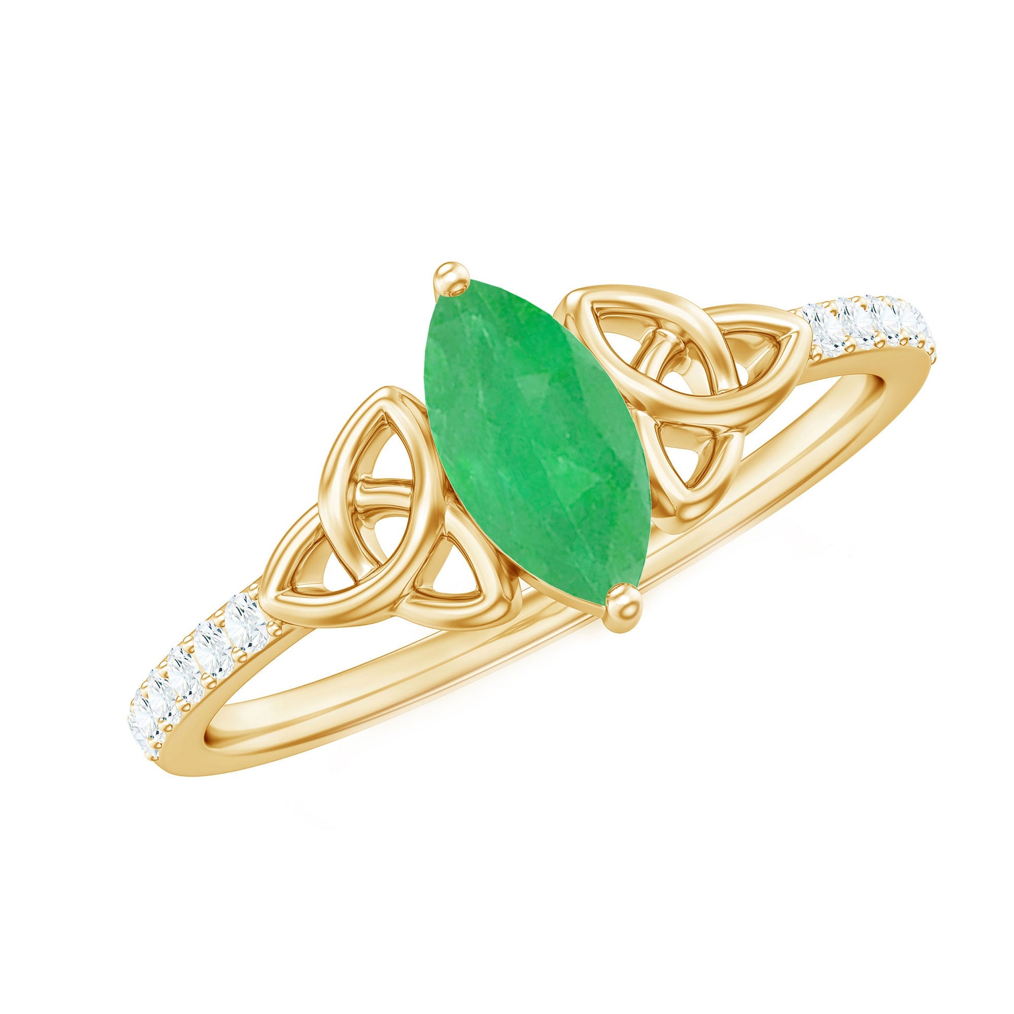 Emerald Engagement Ring – Marquise Cut Celtic Knot with AAA Quality Diamonds