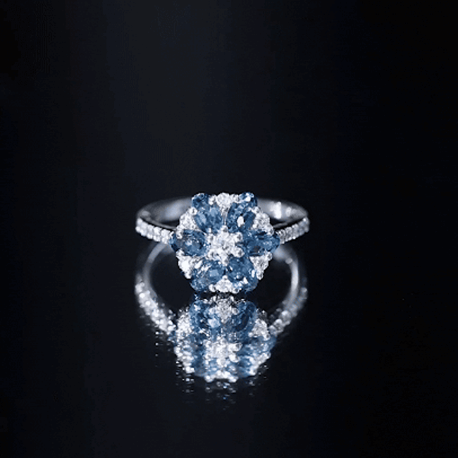 Natural London Blue Topaz Flower Engagement Ring with Diamond