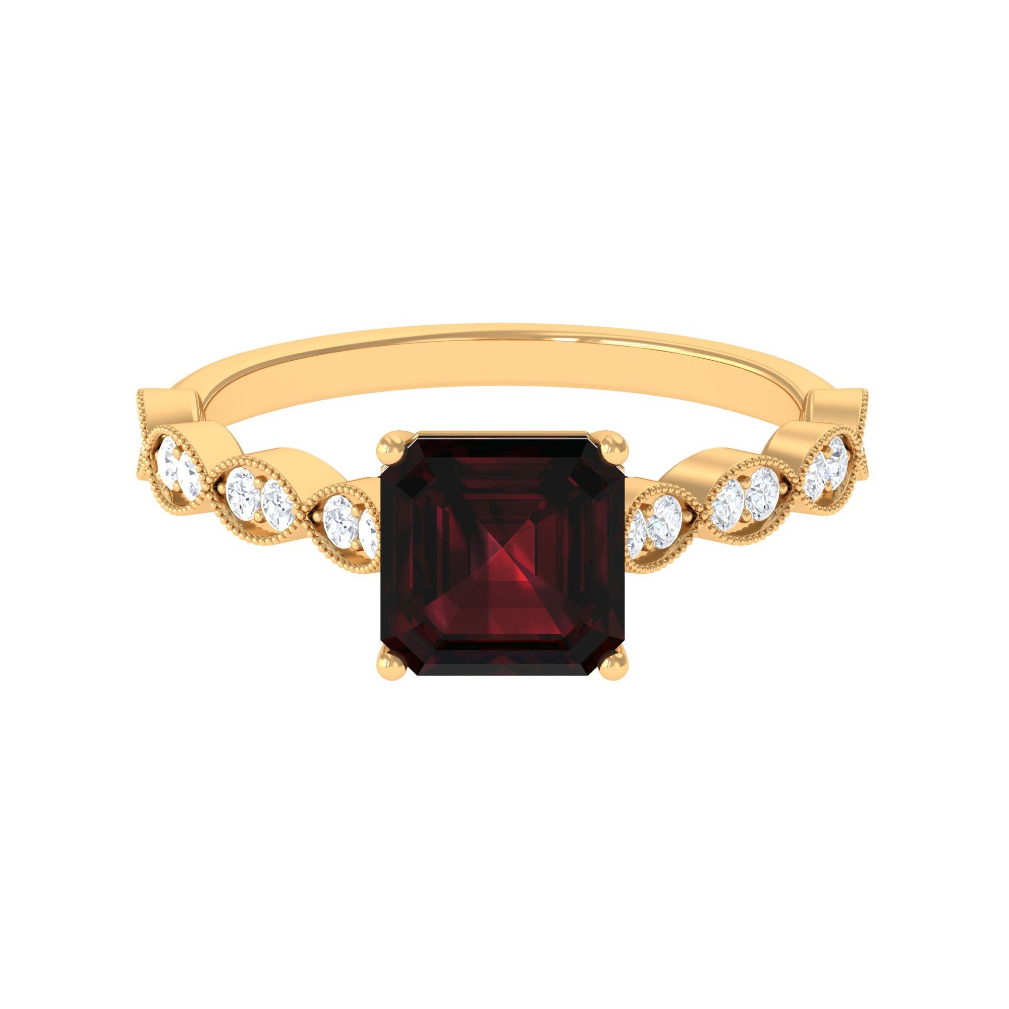 Natural 3.3 Carat Garnet Asscher Cut Engagement Ring with Diamond