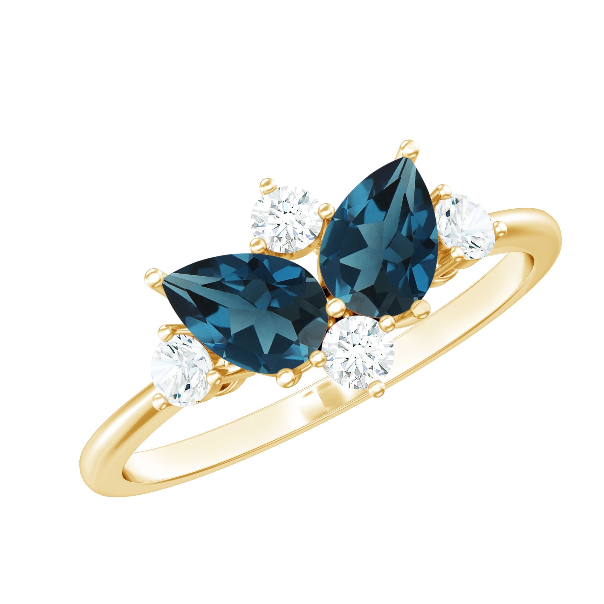 Genuine London Blue Topaz and Diamond 2 Stone Promise Ring