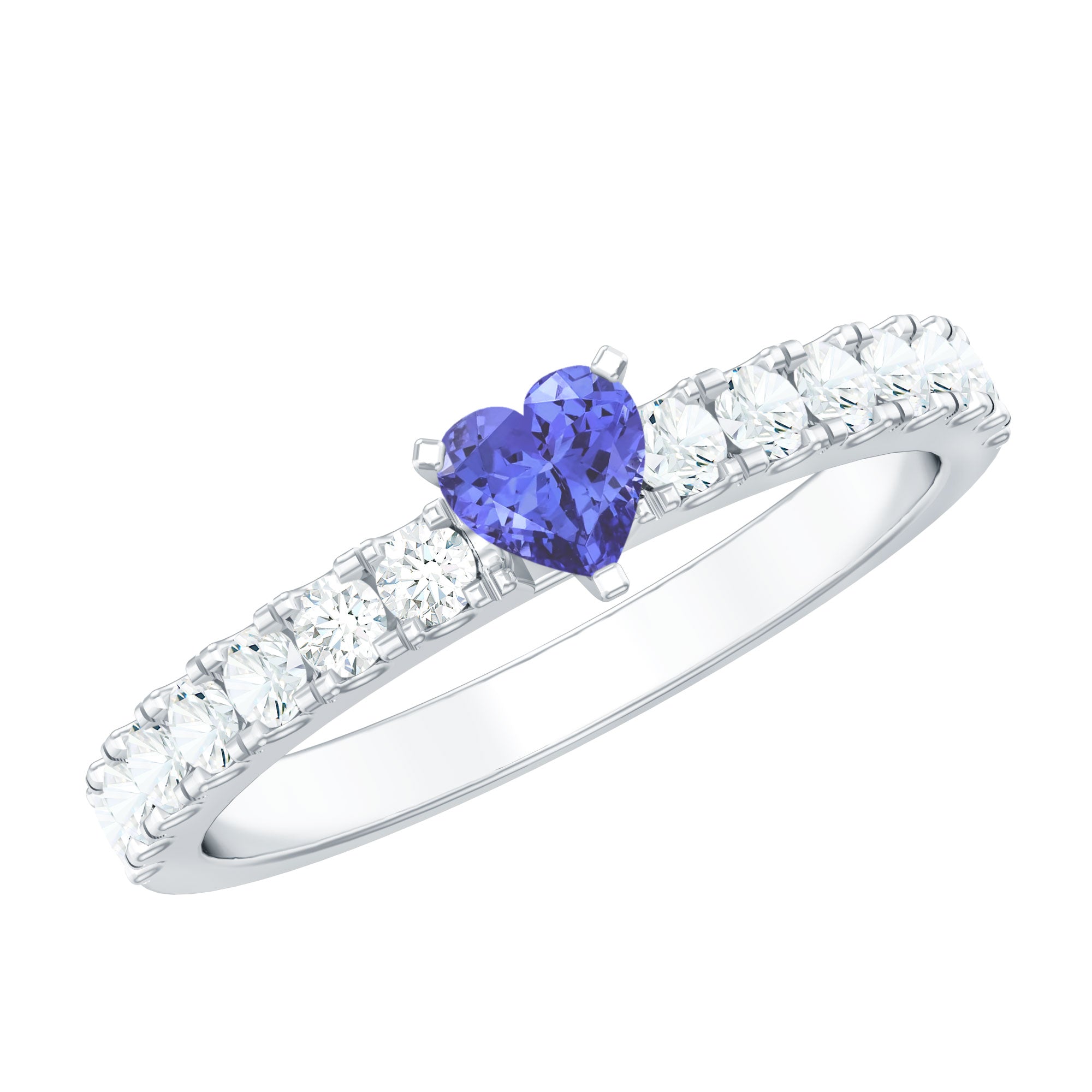 Tanzanite Heart Ring – Natural AAA Quality Heart Shaped Ring with Diamond Accents