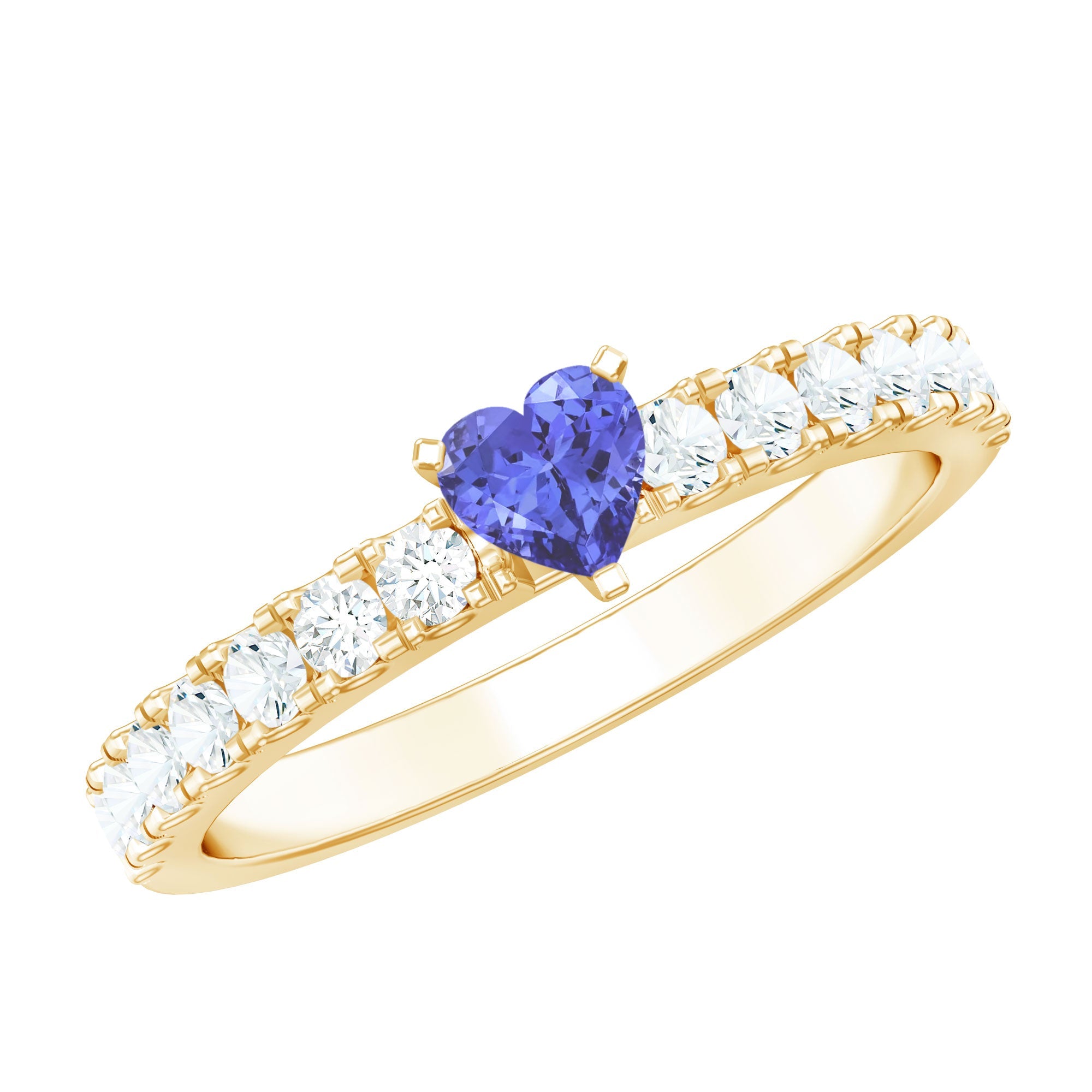 Tanzanite Heart Ring – Natural AAA Quality Heart Shaped Ring with Diamond Accents