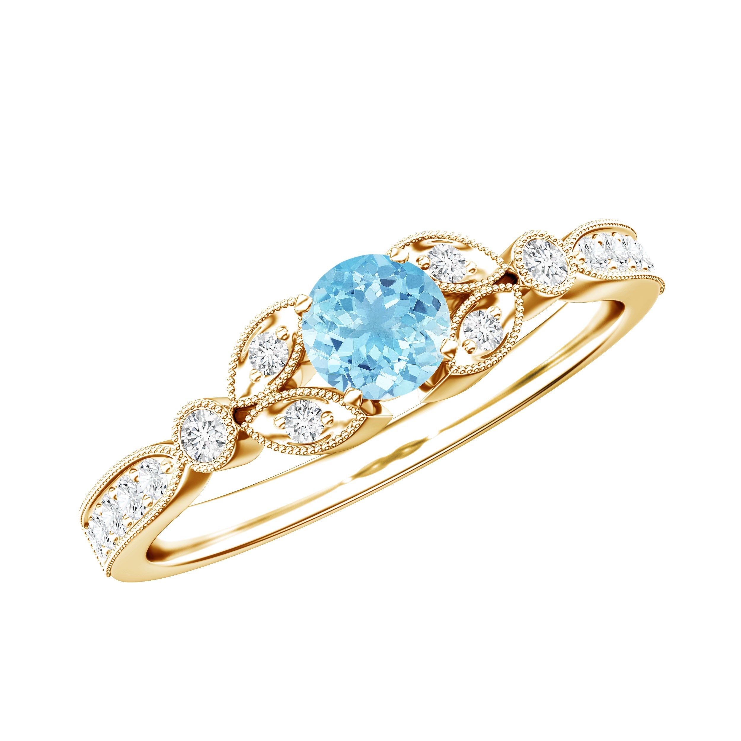 Aquamarine Engagement Ring – Vintage Blue Gemstone With Diamond & Certificate