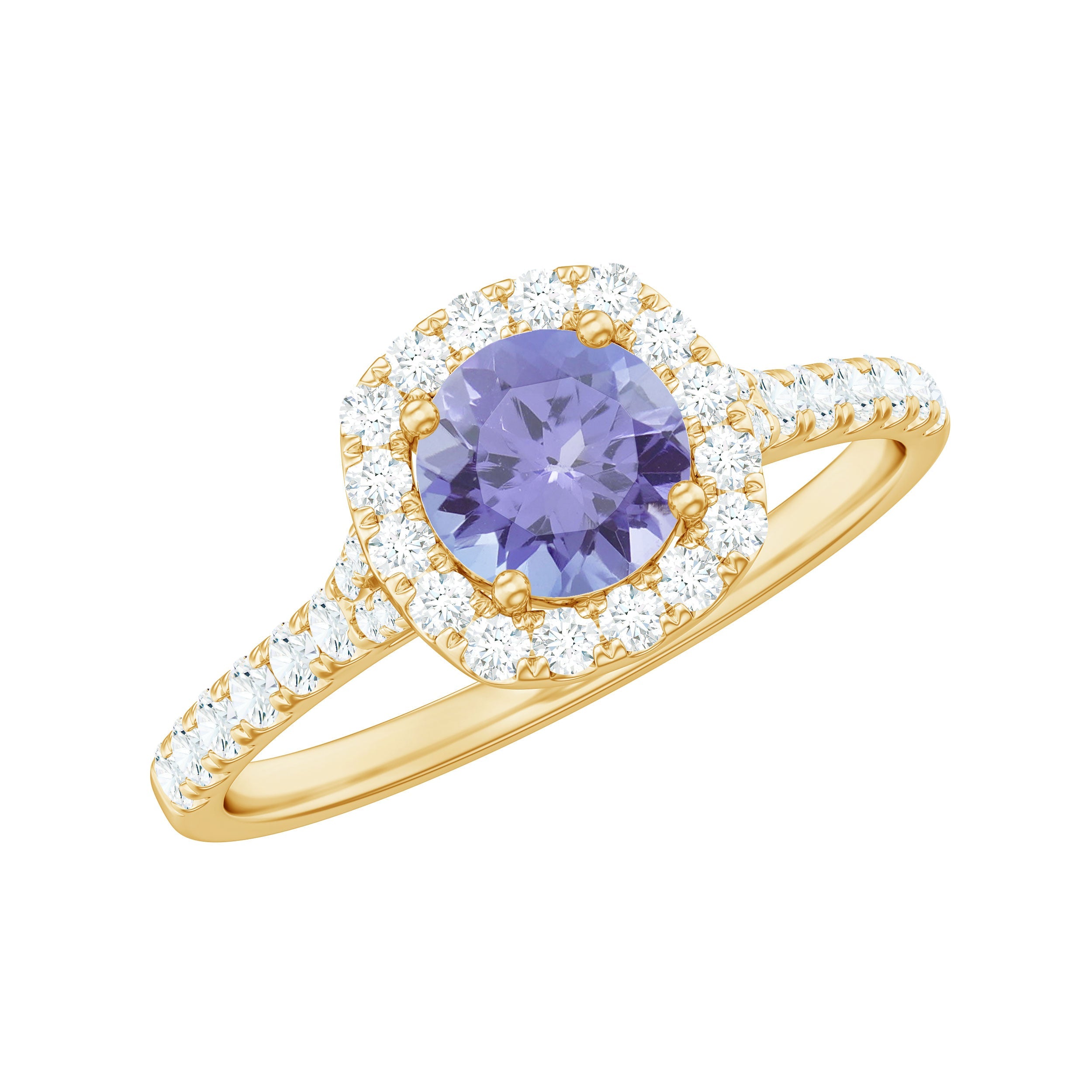 Tanzanite Halo Ring – Genuine Blue Violet Gemstone with Diamond Halo Setting
