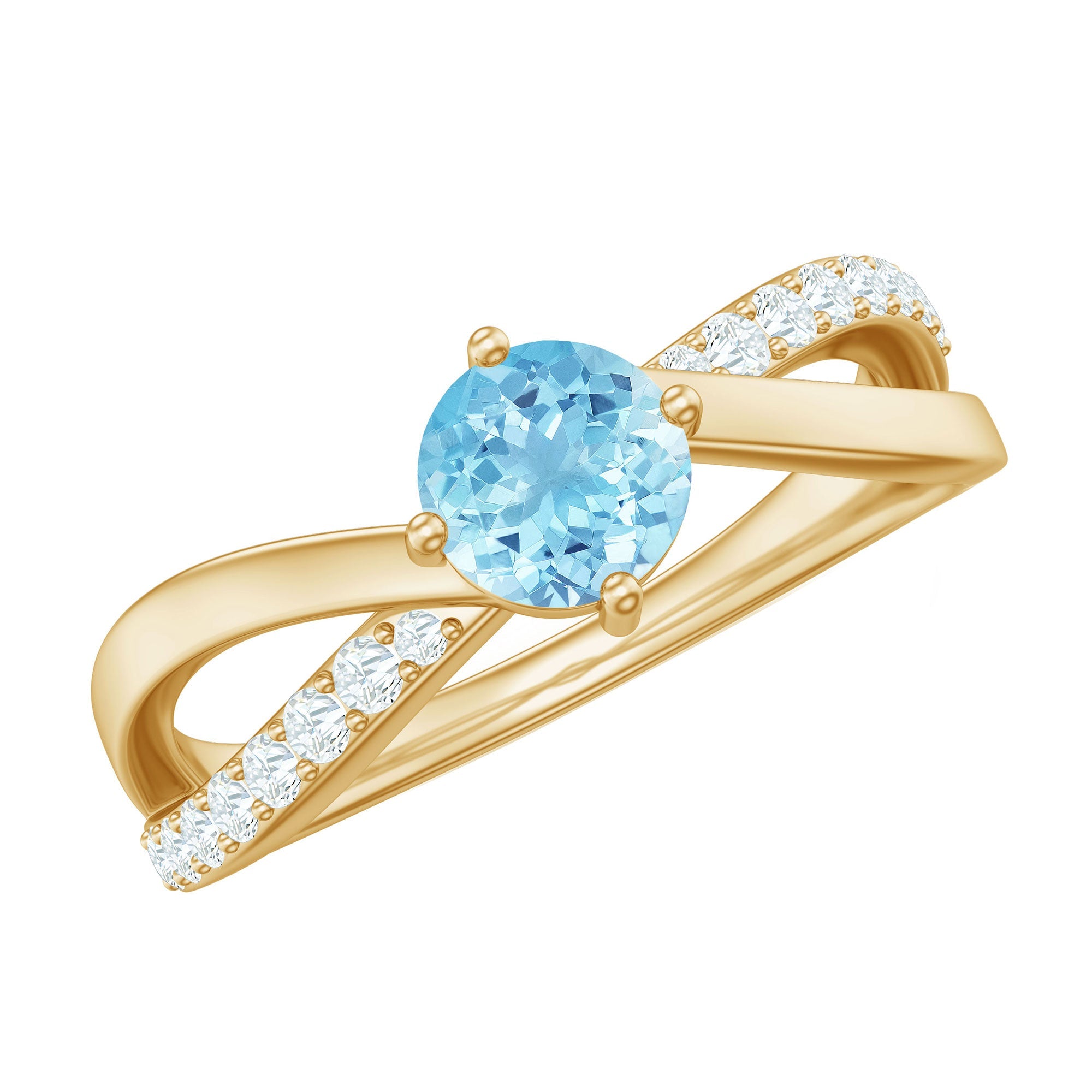 Aquamarine Engagement Ring – Diamond Infinity Shank With Blue Gemstone Accent
