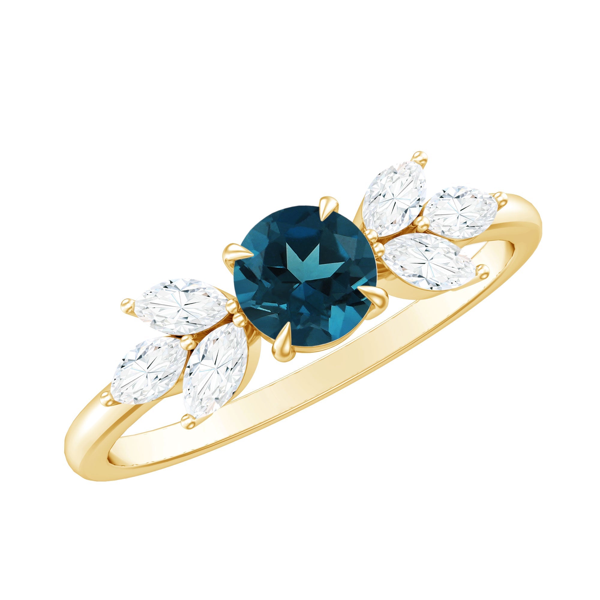 London Blue Topaz Minimal Engagement Ring With Diamond