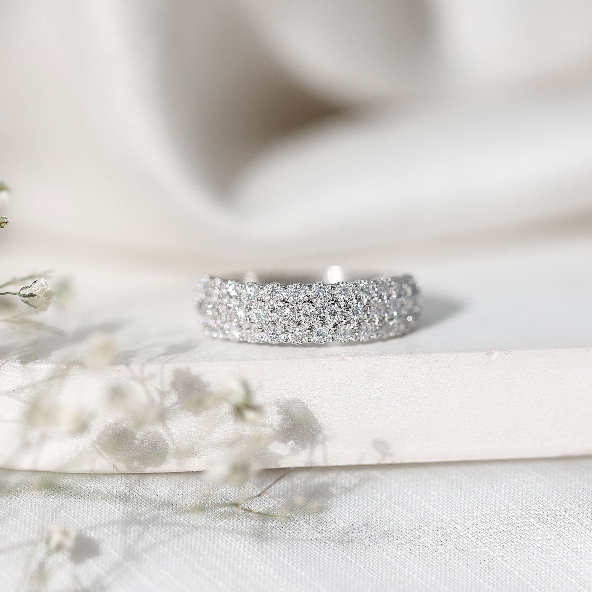 Diamond 3 Row Wide Wedding Band Ring