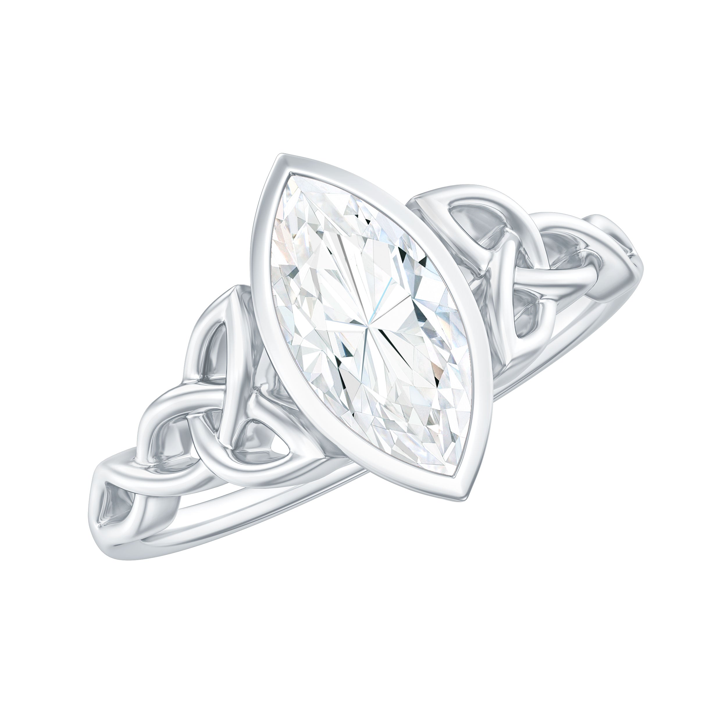 Moissanite 5x10mm Marquise Cut Engagement Ring in Bezel Setting