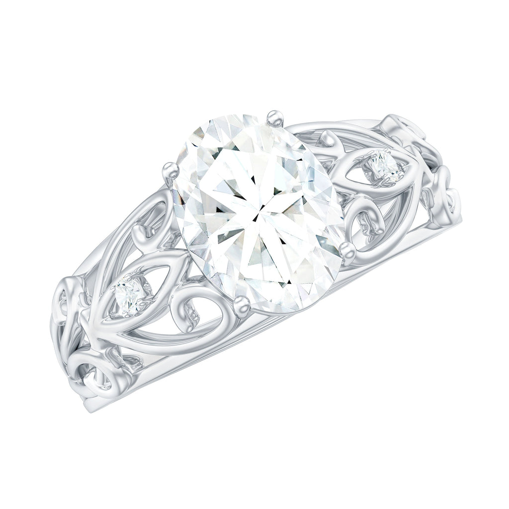 6X8 mm Oval Cut Vintage Inspired Moissanite Filigree Engagement Ring