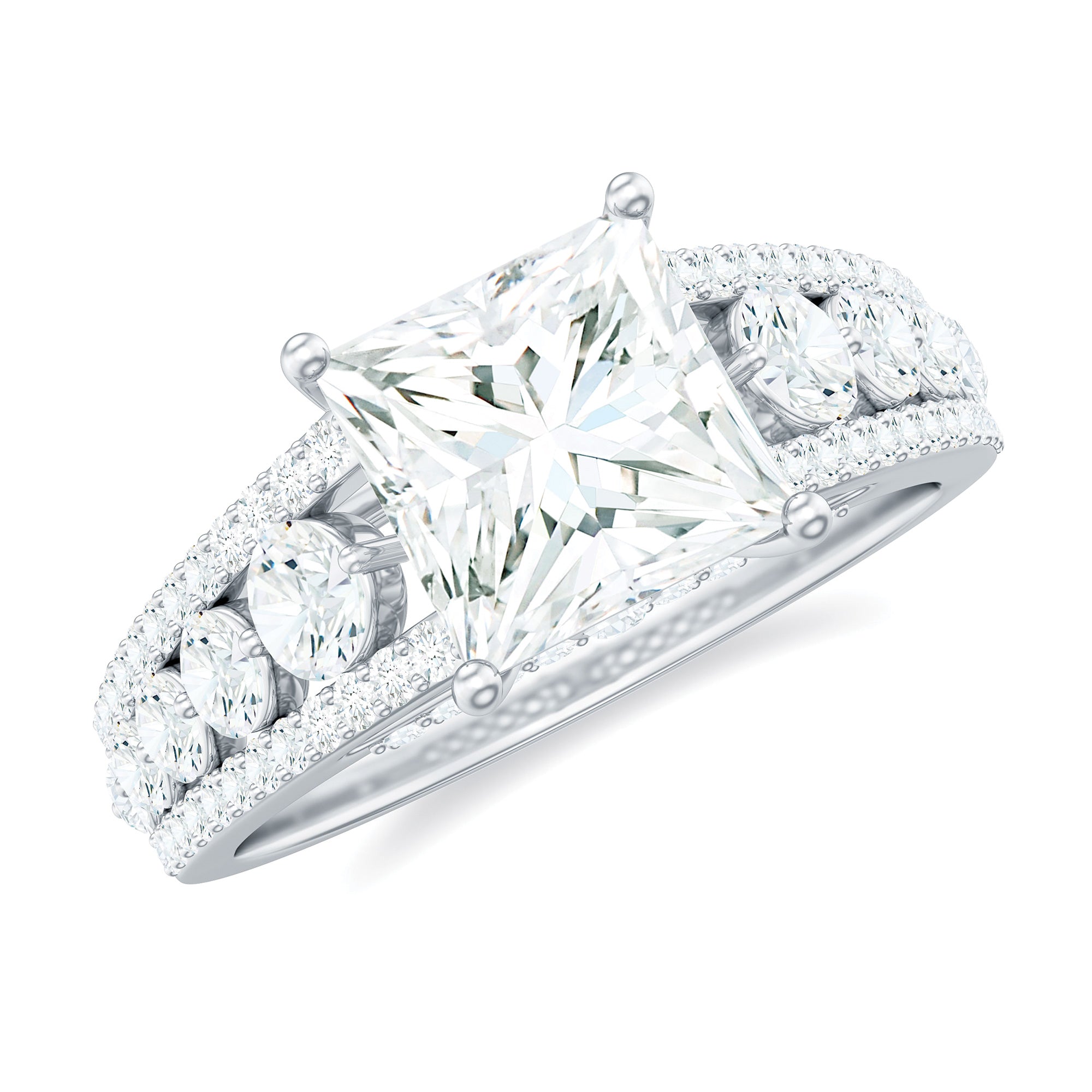 Princess Cut Moissanite Engagement Ring with Side Stones