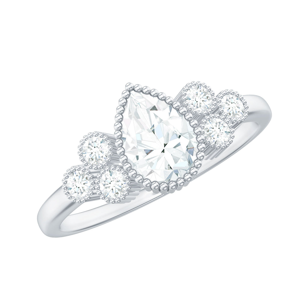 5X7mm Pear Shaped Moissanite Classic Engagement Ring with Beaded Details