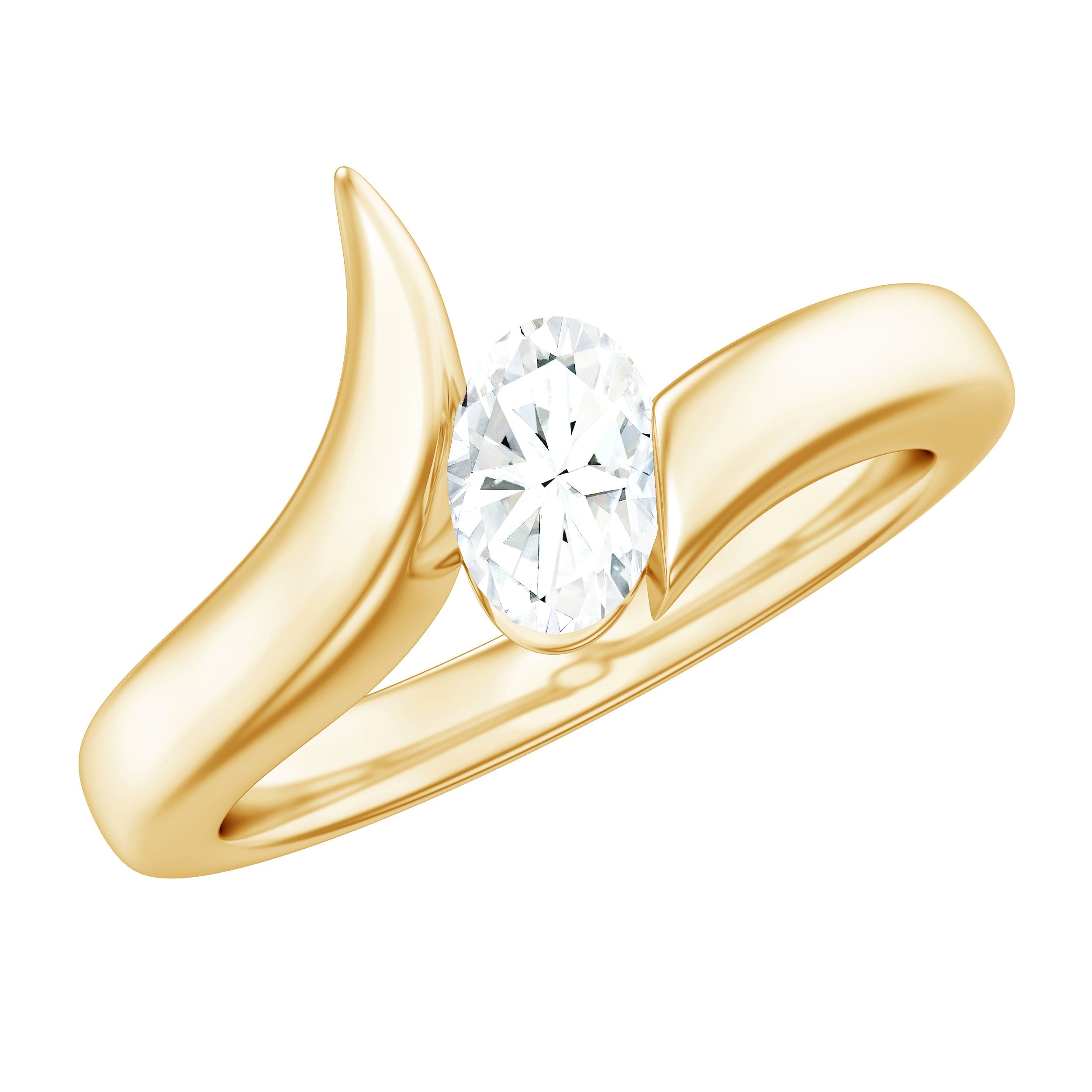 0.4 Carat Oval Cut Moissanite Solitaire Bypass Ring