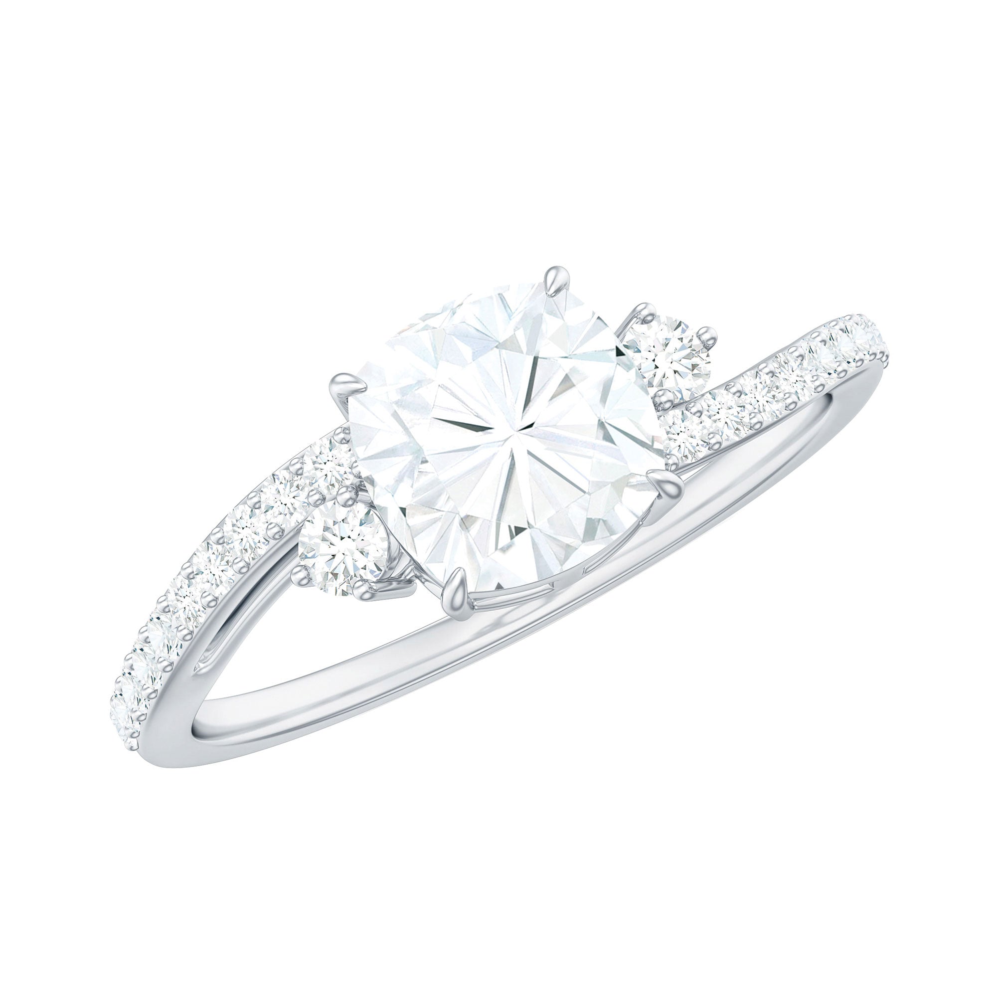 6X6 MM Cushion Cut Moissanite Bypass Engagement Ring for Women