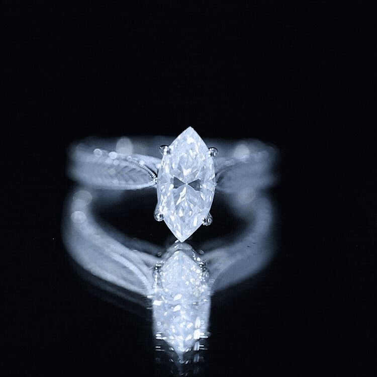 5x10mm Moissanite Marquise Engagement Ring with Leaf Engraved Shank