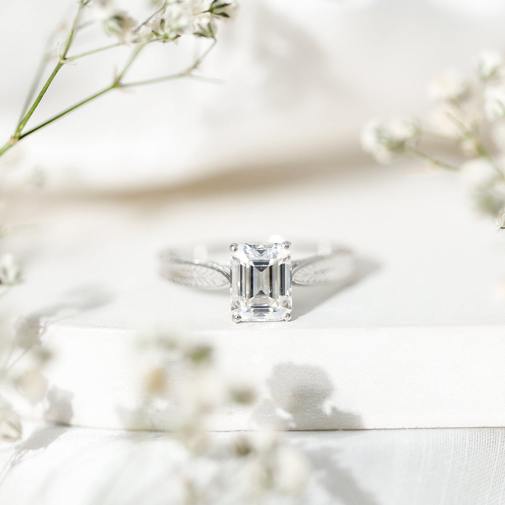 2.8 Carat Emerald Cut Certified Moissanite Vintage Inspired Engagement Ring
