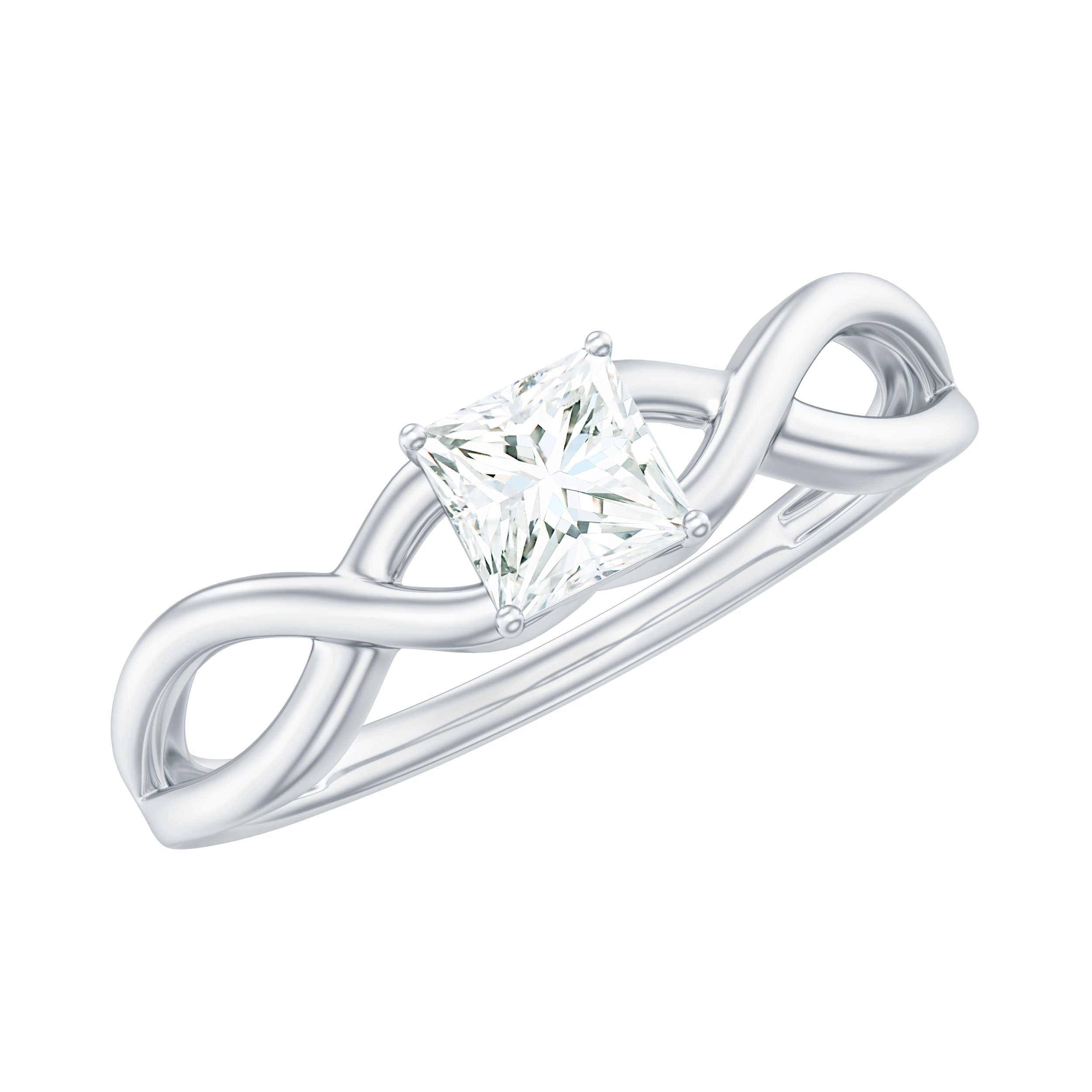 Princess Cut Moissanite Solitaire Crossover Ring for Women