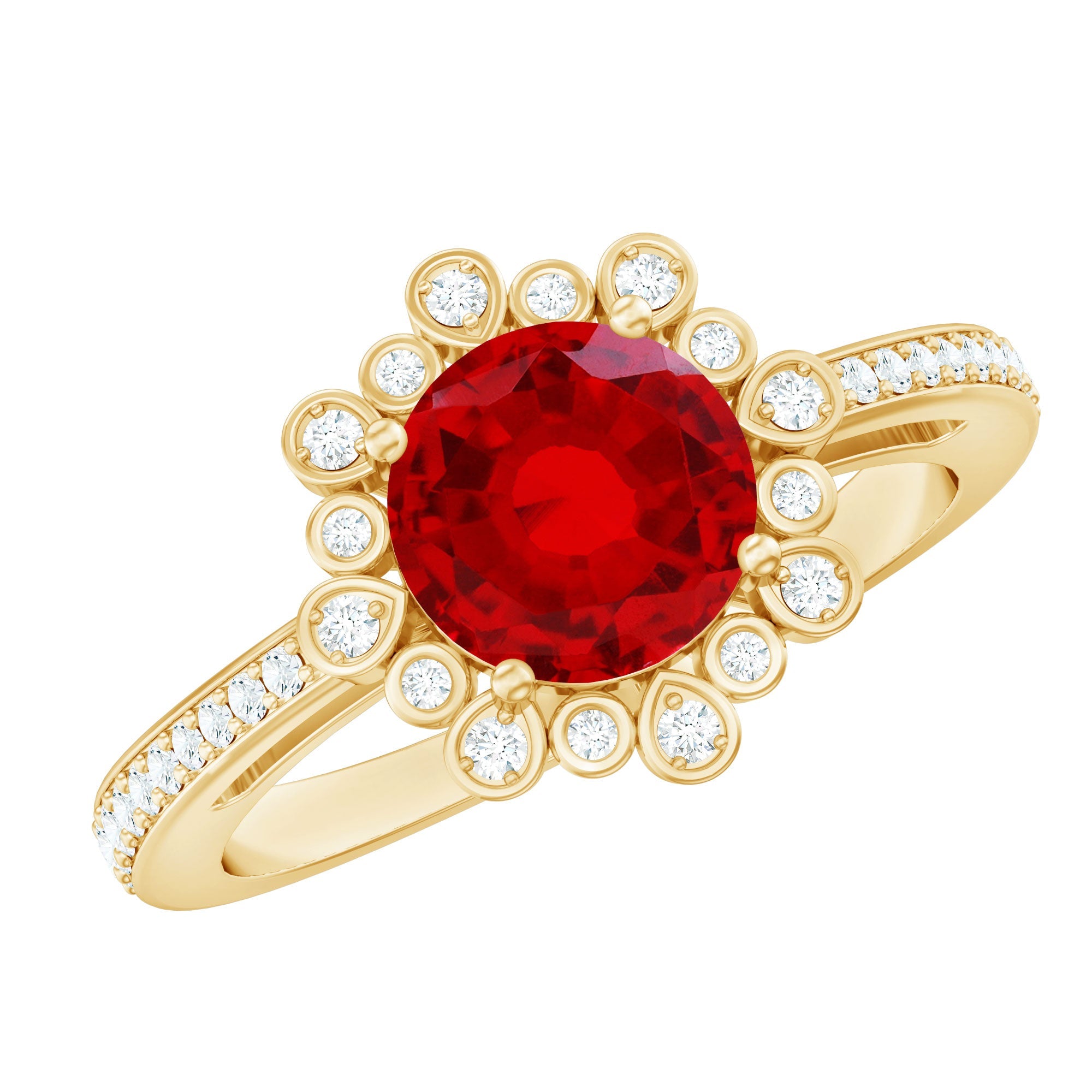 Ruby Halo Engagement Ring – Vintage Lab Created Ruby And Diamond Halo Band