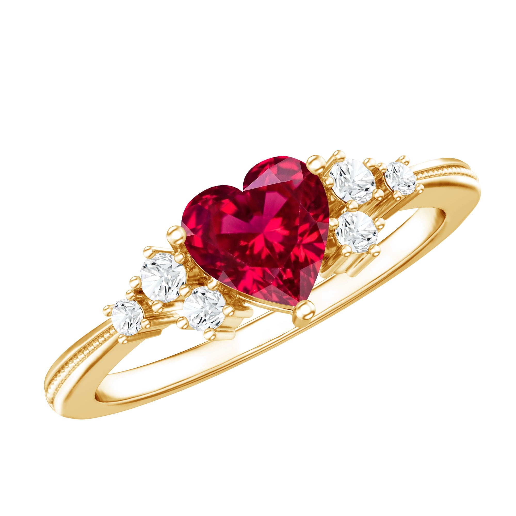Lab Grown Ruby Ring – Heart Shape Promise Ring with Diamond Accent | AAA Quality