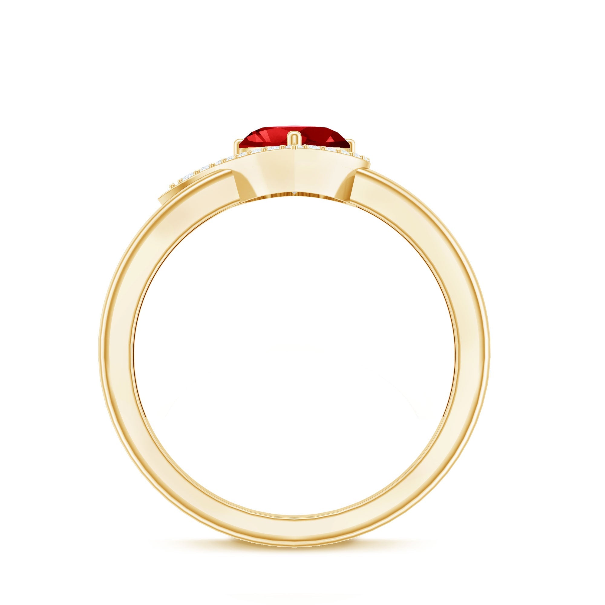 0.9 Carat Lab Grown Ruby Heart Engagement Ring with Diamond Halo