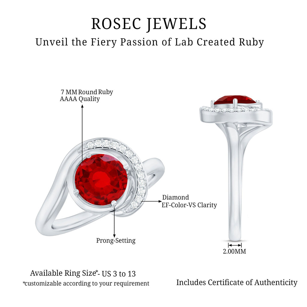 Certified 1.3 Carat Lab Created Ruby Engagement Ring with Diamond Half Halo