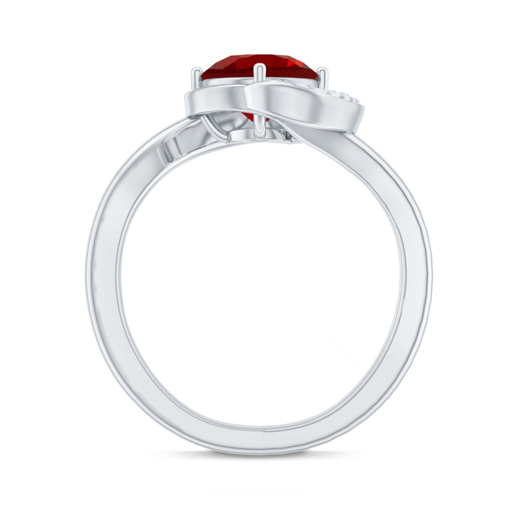 Certified 1.3 Carat Lab Created Ruby Engagement Ring with Diamond Half Halo