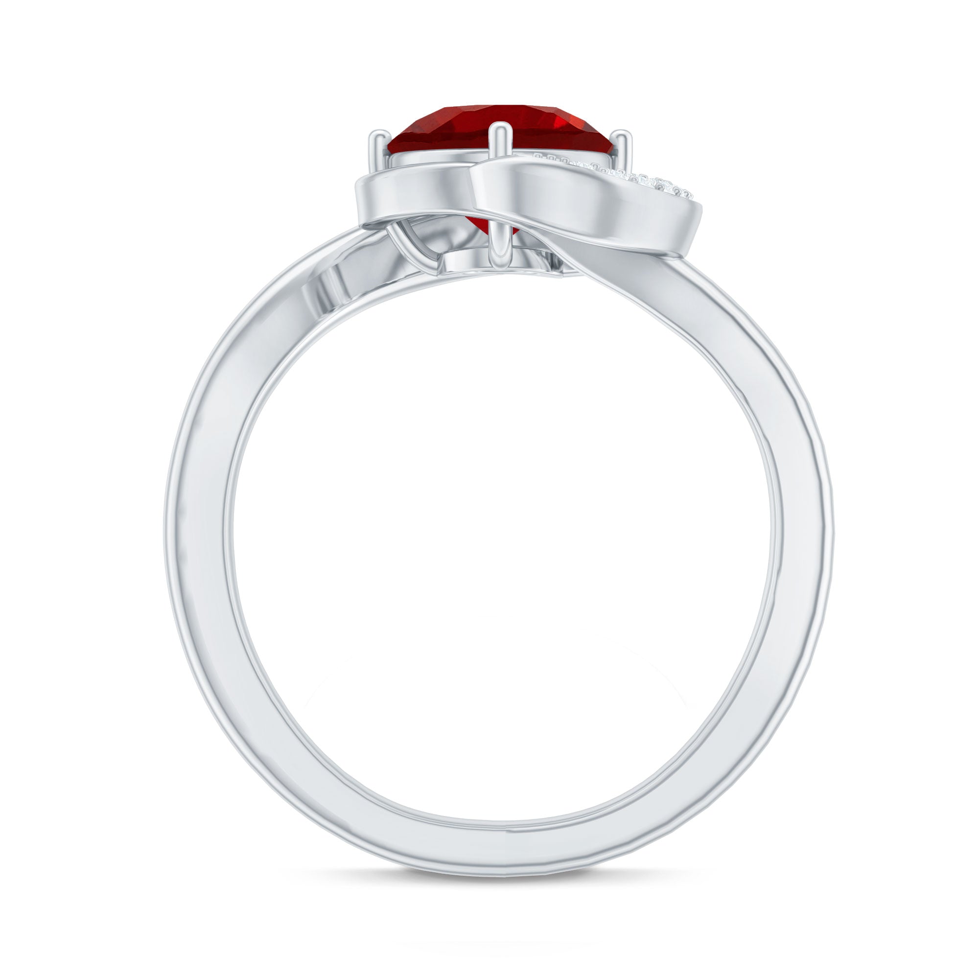 Certified 1.3 Carat Lab Created Ruby Engagement Ring with Diamond Half Halo
