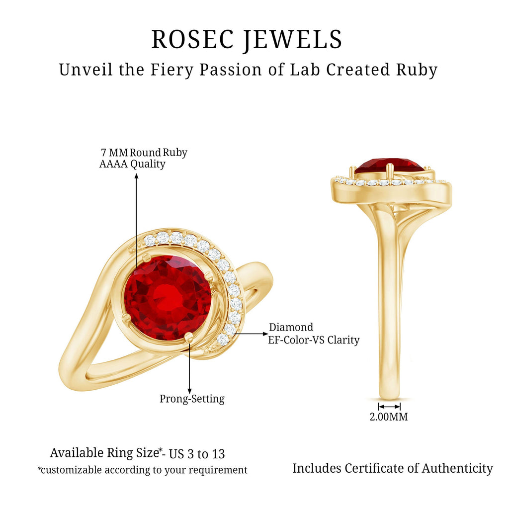 Certified 1.3 Carat Lab Created Ruby Engagement Ring with Diamond Half Halo
