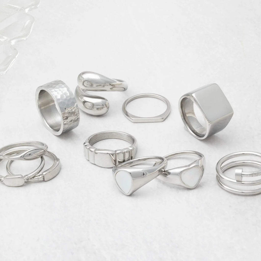 18K Gold PVD Stainless Steel Dainty Flat Blank Stack Ring- Silver Ring Collection
