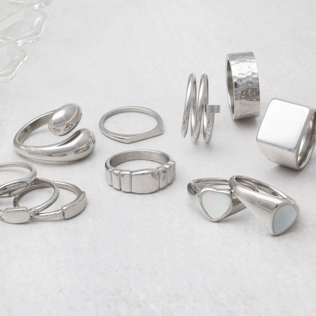 18K Gold PVD Stainless Steel Twisted Nail Ring - Ring Collection Silver