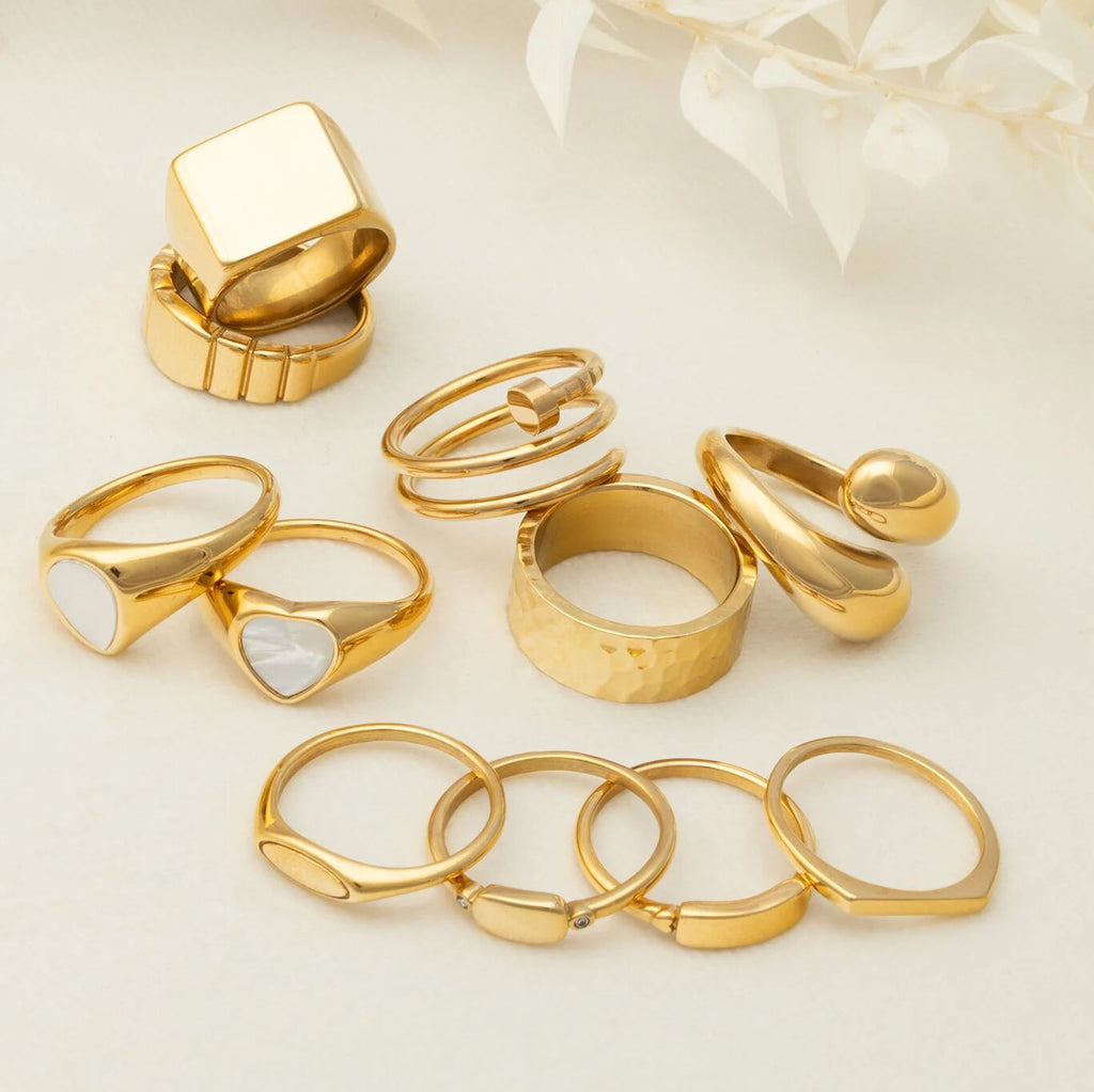 18K Gold PVD Stainless Steel Dainty Flat Blank Stack Ring- Gold Ring Collection